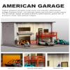 1/64 Scale Diecast Display Case, Wooden American Style Toy Car Garage Model with LED Light, 4-Parking Spaces Diorama Showcase for Hot Wheels and Matchbox Cars Storage view 3