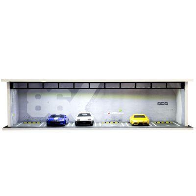 1/64 Scale Display Case Car Garage Moldel, Acrylic Cover Diecast Car Show Case with LED Light 6 Parking Spaces, Hot diecast Wheel Parking Scene (Vehicles Not Included) 86 Graffiti