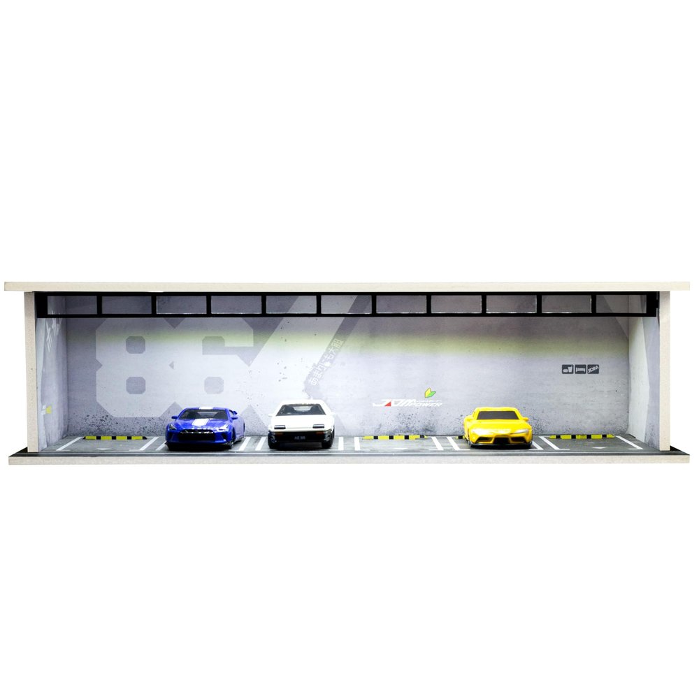 1/64 Scale Display Case Car Garage Moldel, Acrylic Cover Diecast Car Show Case with LED Light 6 Parking Spaces, Hot diecast Wheel Parking Scene (Vehicles Not Included) 86 Graffiti