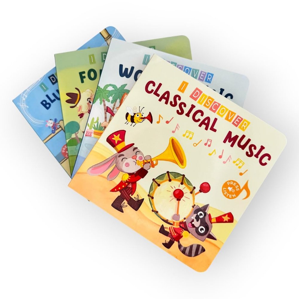 Music Book Bundle for Babies & Toddlers  Set of 4 Interactive Sound Books Featuring Classical, Folk, Blues & World Music | Ages 0-4 | Real Songs & Sturdy Board Books | Pirouette Kids