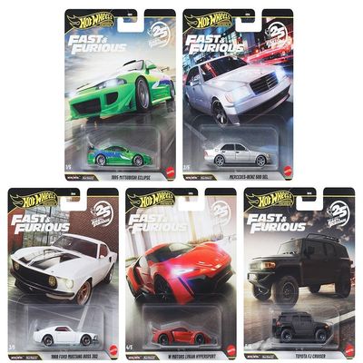 1:64 Scale Diecast Model Car Compatible with Hot Wheels Fast & Furious 25th Anniversary Premium 2026 N Case, Set of 5 Cars, HNW46-956N