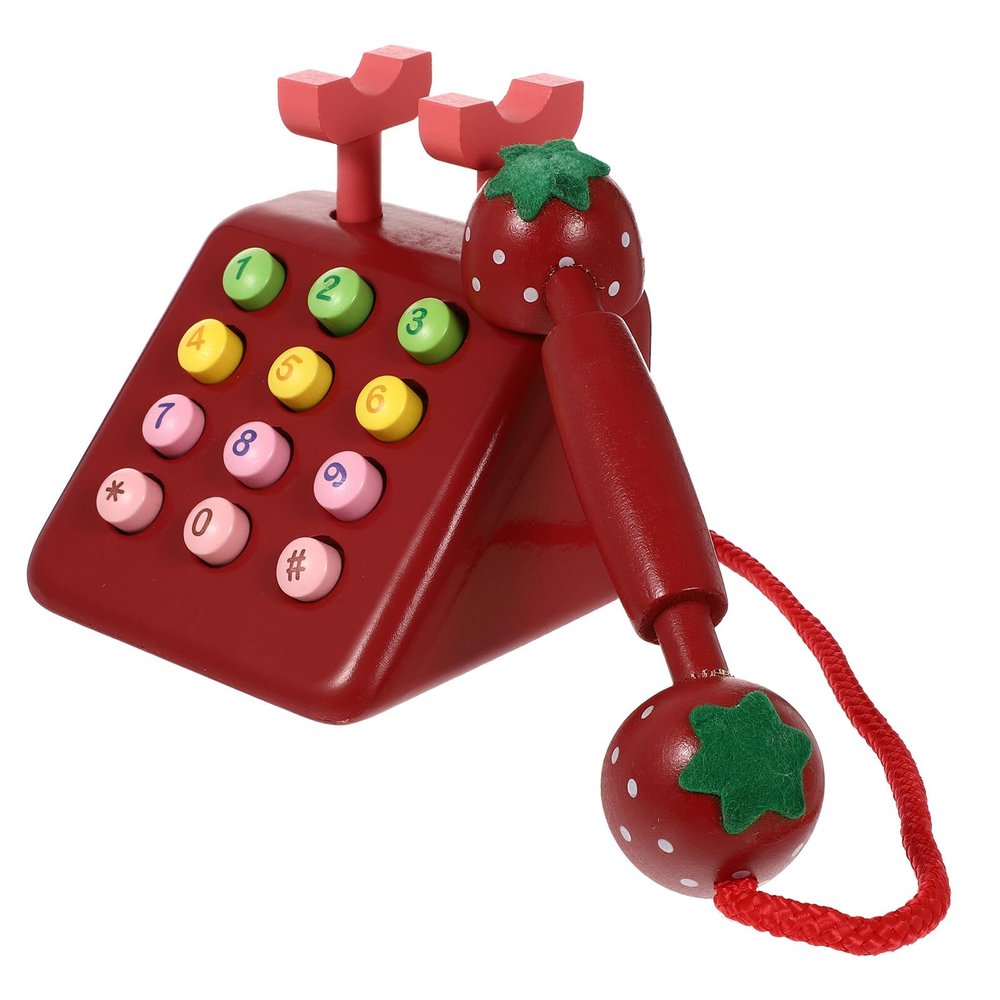 Uonlytech Wooden Rotary Dial Phone for Pretend Plaything Enhancing Finger Dexterity and Life Skills Educational Role Play for Boys and Strawberry Red Vintage Design