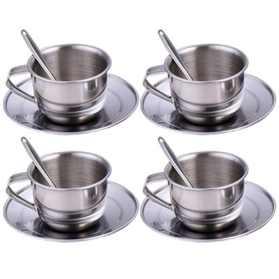 CAKEEYUM Kids Tea Set Heat-Resistant Stainless Steel Childrens Tea Set with 4 70ml Cup, 4 Saucer and Spoon for Girls and Boys Kids, Childrens, Sets for Gi