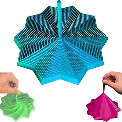 3D Printed Expanded Sensory Fidget Star, Fractal Fidget Hexagon with Handles, Colorful Whirling Spiral Design (Blue, Medium)