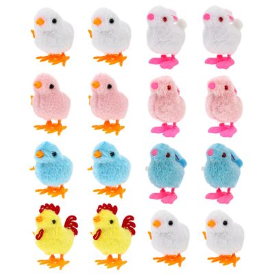 GALPADA 16pcs Wind-up Easter Adorable Clockwork Chickens and Plush Bunnies Small Jumping for Boys and Birthday and Party Favors with Random Colors Random Color