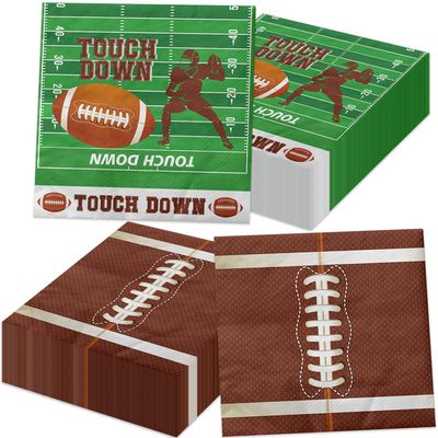 100Pcs Football Napkins, 13 x 13 Inches Tailgate Birthday Napkin, Touchdown Napkins, Football Party Napkin for Kids Fans Tailgate Gameday Birthday Party Supplies