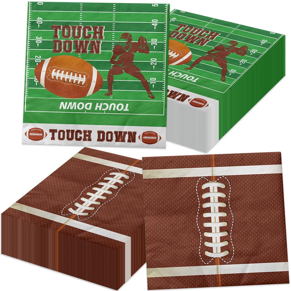 100Pcs Football Napkins, 13 x 13 Inches Tailgate Birthday Napkin, Touchdown Napkins, Football Party Napkin for Kids Fans Tailgate Gameday Birthday Party Supplies