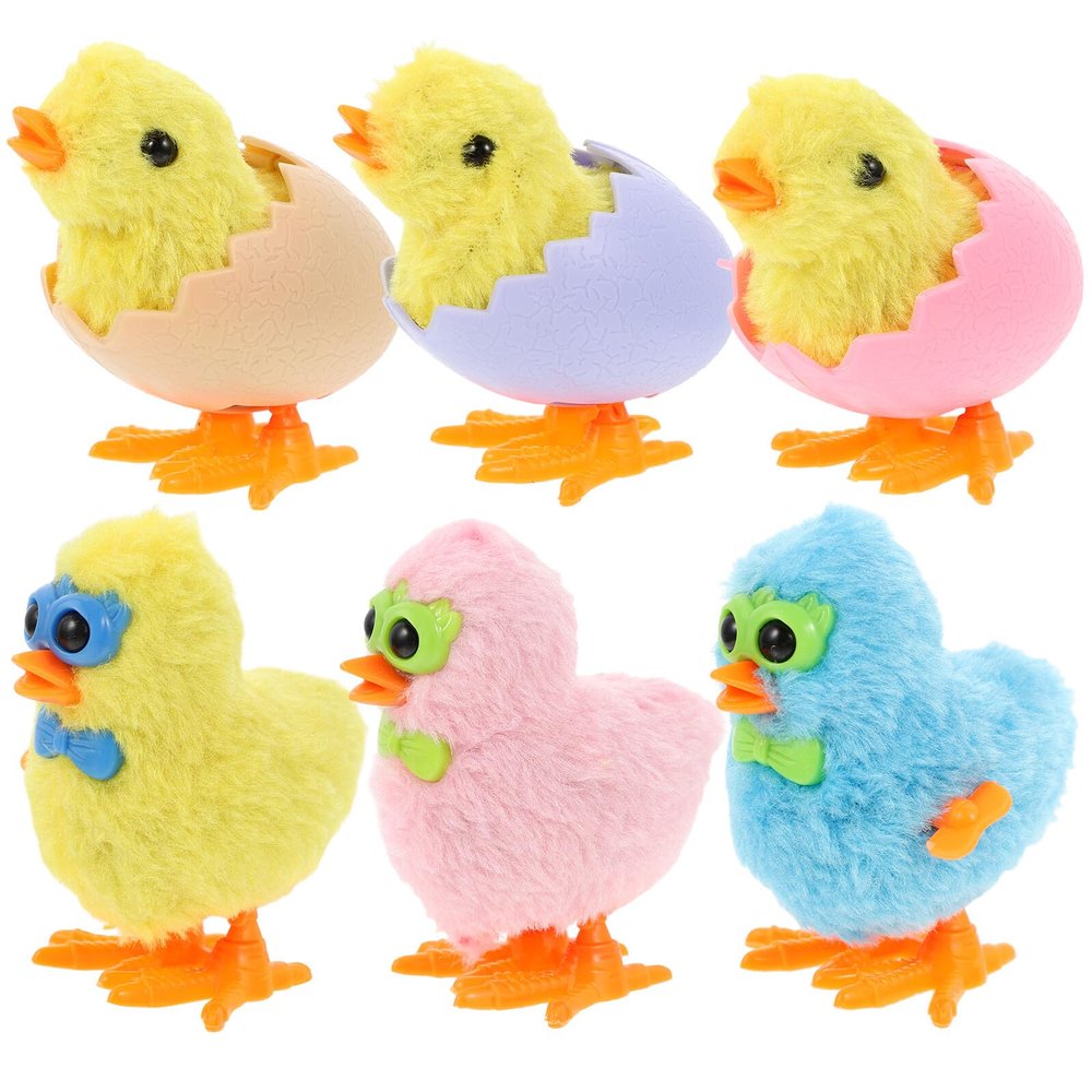 BESPORTBLE 6pcs Wind-up Chicken for Easter Party Favors Small Cartoon Clockwork Walking with Eggshell Design Fun Prizes for Boys