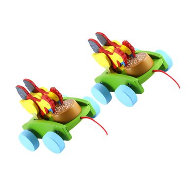 HOOTNEE 2pcs Wooden Chicken Push with Drum Sound for Ages Months Educational Pull-Push Enhancing Motor Skills Creativity and Color Recognition for Boys Random Color