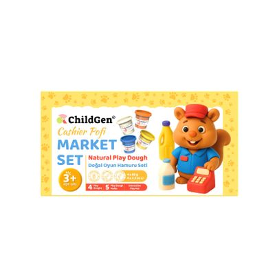 ChildGen Paw Pals Play Dough Set Natural Non-Toxic Sensory Dough for Kids, 4 Colours with 5 Moulds & Themed Play Card, Safe Creative Toy for Toddlers (Market Set)