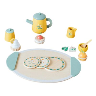 Toyvian Wooden Tea Set Pretend Play Afternoon Tea Party with Teapot Cups and Accessories Decor for Imaginative Role-Playing and Dollhouse Kitchen Pretend Play