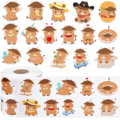 1000Pcs Highland Cow Stickers Rolls -16 Patterns Cute Cartoon Cow Stickers, Highland Cow Gifts for Adults Kids, Teacher Reward Decals for Water Bottles Laptop Scrapbook