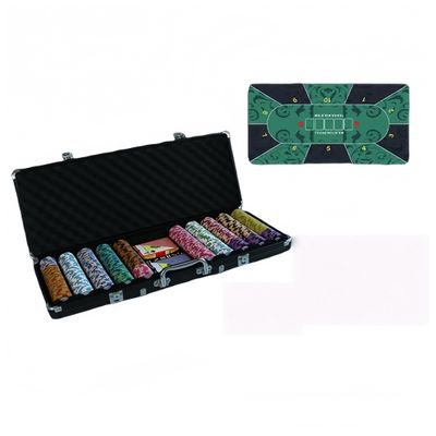 HOLSM-III Top Ceramic 500 Piece Poker Chips Set with Elegant Case, Professional Poker Chips for Ideal for Home Poker, Board Games, Math Counting (500 Pieces and 1.2m Tablecloth)