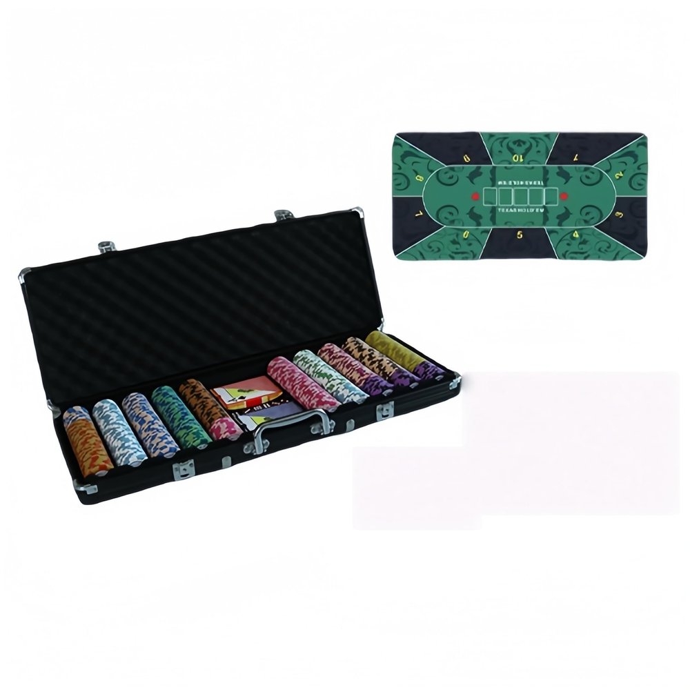 HOLSM-III Top Ceramic 500 Piece Poker Chips Set with Elegant Case, Professional Poker Chips for Ideal for Home Poker, Board Games, Math Counting (500 Pieces and 1.2m Tablecloth)