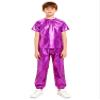 YONGHS Boys Girls Hip Hop Dance Outfits Metallic Jazz 2-Piece Set Short Sleeve Shiny T-Shirt with Pants for Performance Purple 11-12 Years view 1