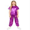 YONGHS Boys Girls Hip Hop Dance Outfits Metallic Jazz 2-Piece Set Short Sleeve Shiny T-Shirt with Pants for Performance Purple 11-12 Years view 3