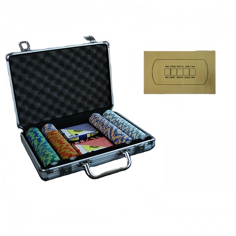 HOLSM-III Top Ceramic 500 Piece Poker Chips Set with Elegant Case, Professional Poker Chips for Ideal for Home Poker, Board Games, Math Counting (200 Pieces and 0.9m Tablecloth)