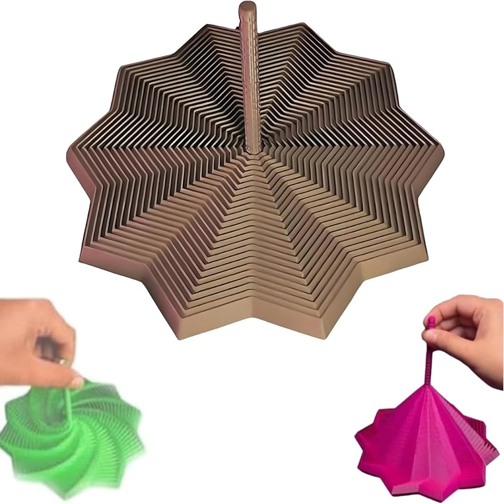 3D Printed Expanded Sensory Fidget Star, Fractal Fidget Hexagon with Handles, Colorful Whirling Spiral Design (Brown, Medium)