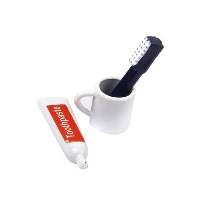 WOONEKY Scale Miniature Toiletries Model for Dollhouse Bathroom Supplies Includes Toothpaste Toothbrush and Cup Simulation Accessories for Mini House Decoration and