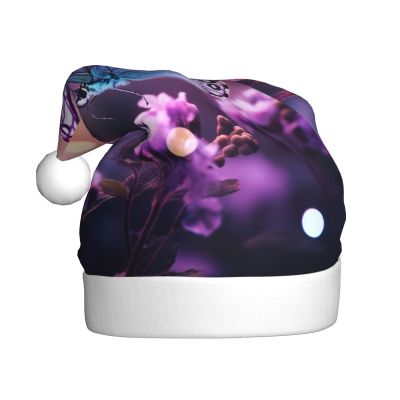 aabkjgfr Purple Butterfly Print Adult Santa Hat,Soft And Comfortable Santa Hat,Suitable For New Year'S Holiday Parties,Indoors And Outdoors.