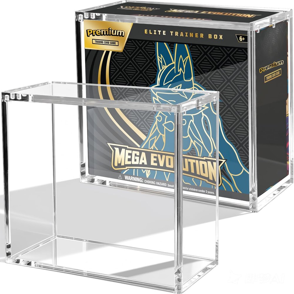 PKMN ETB Acrylic Case Rounded Corner 8mm + 5mm Premium Thick Clear Acrylic ETB Display Box with Magnetic Lid ETB Protector Case for Collectors, UV Resistant, Stackable Design
