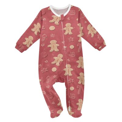 XDKDZIS Gingerbread Cookies Red Pattern Baby Sleeper Pjs Cotton One-piece Footie Zip Up Jumpsuit Snug Fit Pajamas 3-24M
