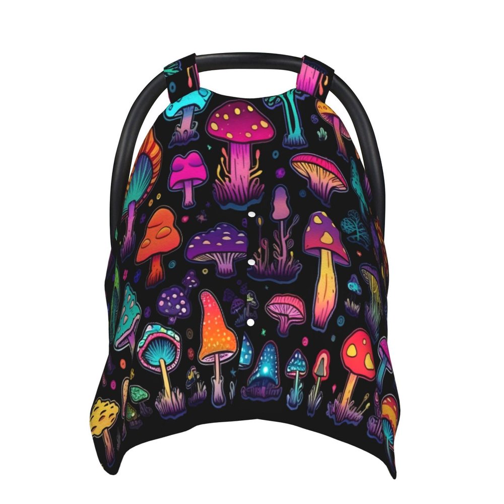 Cartoon Mushrooms Baby Car Seat Canopy Soft Breathable Infant Carseat Cover Summer Lightweight Baby Carrier Cover for Babies Boys Girls Newborn Multi Use Cover for Car Seat Nursing Scarf