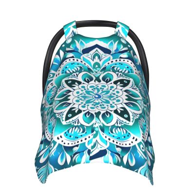 Blue Ethnic Tribal Style Baby Car Seat Canopy Soft Breathable Infant Carseat Cover Summer Lightweight Baby Carrier Cover for Babies Boys Girls Newborn Multi Use Cover for Car Seat Nursing Scarf