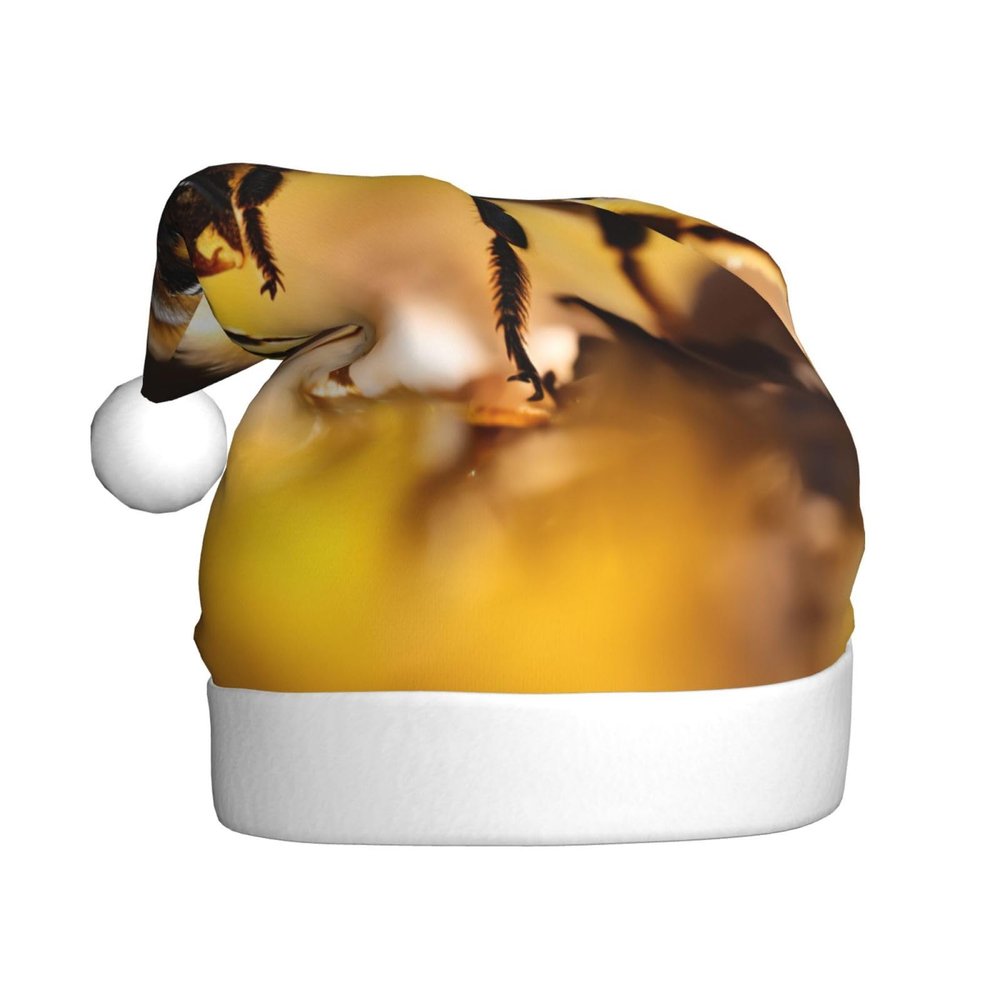 aabkjgfr Bee Flying Print Adult Santa Hat,Soft And Comfortable Santa Hat,Suitable For New Year'S Holiday Parties,Indoors And Outdoors.
