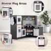 Costzon Kids Kitchen Playset, 2-Piece Little Chef Pretend Cooking Toy w/Light, Sound, Washing Basin, Microwave, Blackboard, Ice Maker, Range Hood, Stove, Corner Wooden Play Kitchen for Kids 3+ (Black) view 4