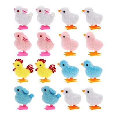 ERINGOGO 16pcs Easter Plush Clockwork for Assorted Walking Bunny and Chicken Figures Soft Plastic Plush Material Hand-cranked Action to Enhance Coordination and Imagination Random Color