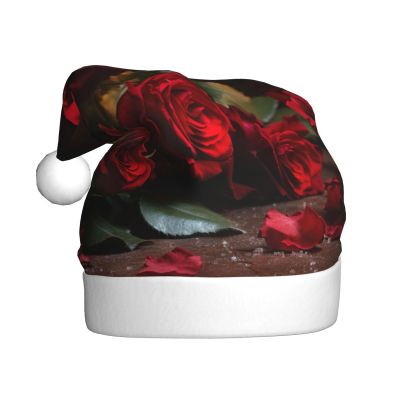 aabkjgfr Red Rose With Candle Print Adult Santa Hat,Soft And Comfortable Santa Hat,Suitable For New Year'S Holiday Parties,Indoors And Outdoors.
