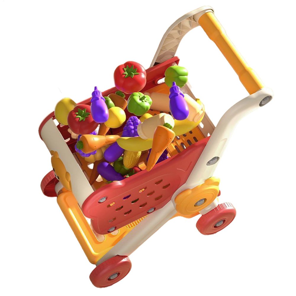 Kids Shopping Cart Toy - Supermarket Play-Set, Kitchen Food Accessories Included, Educational Grocery Role Play-Toy | Interactive Store Game for Boys Girls Teens, Children Indoor Pretend Play-