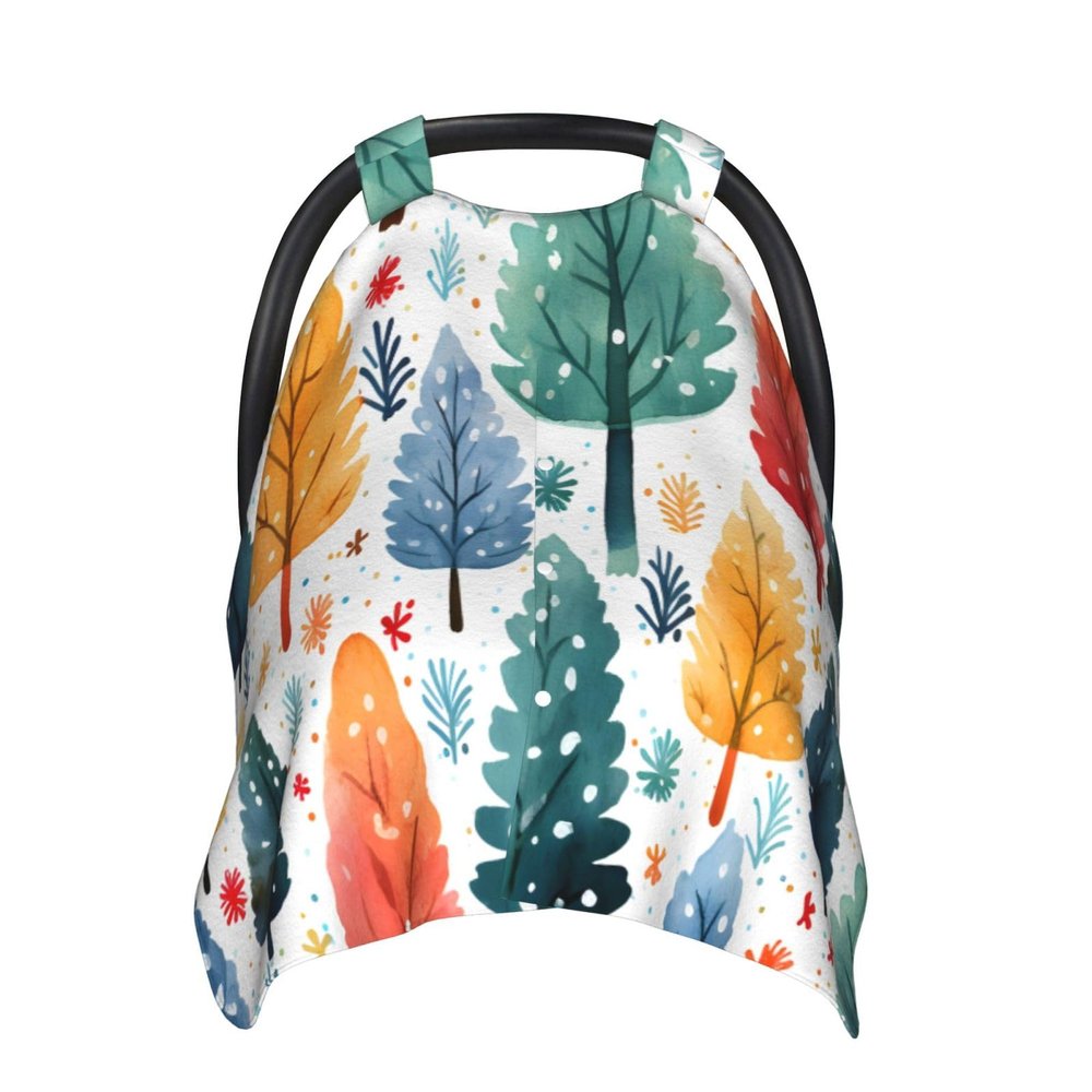 Colorful Tree Plant Baby Car Seat Canopy Soft Breathable Infant Carseat Cover Summer Lightweight Baby Carrier Cover for Babies Boys Girls Newborn Multi Use Cover for Car Seat Nursing Scarf