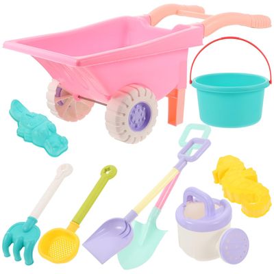 Abaodam 7pcs Beach Set with Trolley Sand Rake Shovel Bucket Creative Outdoor Play Random Color