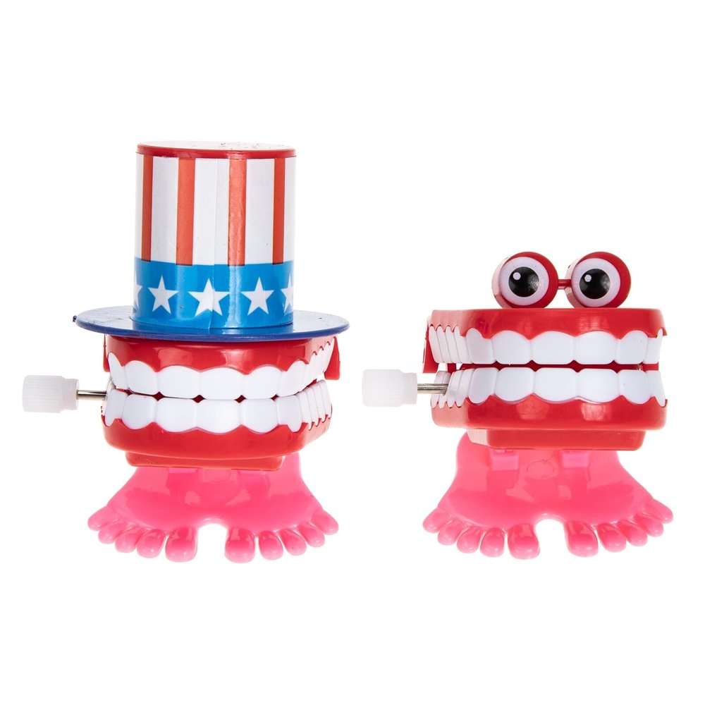 LIOOBO 2Pcs Teeth Wind Up Plastic Clockwork with Eyes for Dental Party Decorations and Birthday
