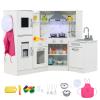 Costzon Kids Kitchen Playset, 2-Piece Little Chef Pretend Cooking Toy w/Light, Sound, Washing Basin, Microwave, Blackboard, Ice Maker, Range Hood, Stove, Corner Wooden Play Kitchen for Kids 3+ (White) view 1