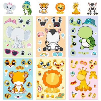 6pcs Animal Face Changing Stickers, Cartoon Cute Little Animal Giraffe Turtle Tiger DIY Face Changing Stickers Children's Toys