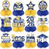 12Pcs Yellow and Blue Graduation Decorations Honeycomb Centerpieces, Class of 2026 Graduations Centerpieces for Tables Yellow and Blue Congrats Grad Graduation Table Decoration Grad Centerpiece view 1