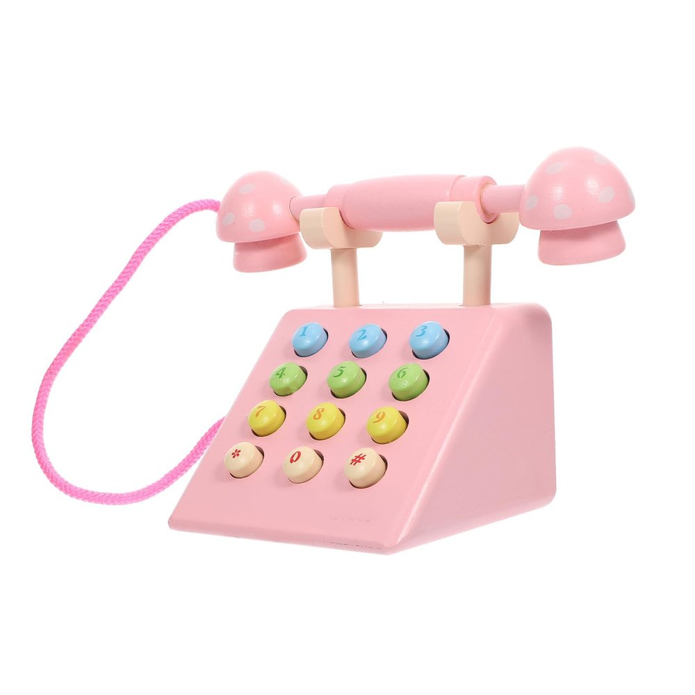 GLSTOY Simulation Telephone for Pink Fake Phone Plaything for Interaction Educational Pretend Playhouse Accessory Handcrafted Wood Material Enhances Life Skills and Cognitive Development