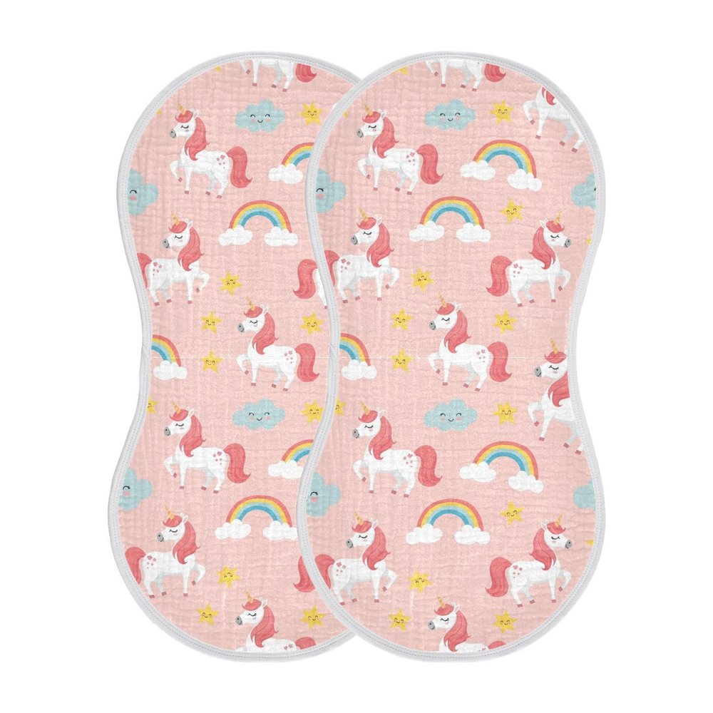 Qinllo Muslin Burp Cloths Unicorn Clouds Cute Print Cotton Baby Burp Cloths 2 Pack Soft Burping Cloth Absorbent Spit Up Rags for Newborn Babies 22"x11"