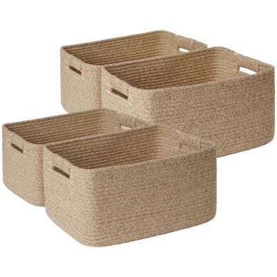 4 Pack Large Storage Basket for Organizing, 17.5"x13"x7" Woven Basket for Shelves, Closet Cube Storage Bins with Wrapped Handle, Cotton Rope Baskets for Kitchen, Clothes, Toys(Natural))