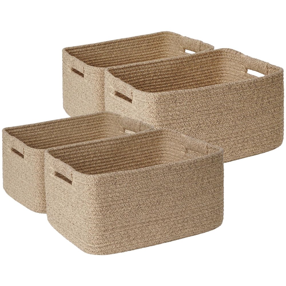 4 Pack Large Storage Basket for Organizing, 17.5"x13"x7" Woven Basket for Shelves, Closet Cube Storage Bins with Wrapped Handle, Cotton Rope Baskets for Kitchen, Clothes, Toys(Natural))