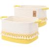 2 Pack Storage Basket for Shelves, Boho Cotton Rope Storage Bins with Heavy Tassel, Shelf Baskets Large Woven Baskets for Organizing, Cube Organizer Bins, Baby Laundry Basket for Clothes, Toys, Pets view 1