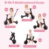 HONEY JOY Tricycle, 5-in-1 Folding Kids Trike w/Adjustable Push Handle & Seat, Baby Balance Bike w/Removable Pedals, Toddler Tricycle for Preschool Boys Girls Aged 18-60 Months (Pink) view 4