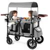 Kinder King Wagon Stroller for 2 Kids, All-Terrain Foldable Outdoor Stroller Wagon 2 Seater, Removable Canopy, Adjustable Handle, Shock-Absorbing Wheel, Detachable Tray, Large Storage, Grey view 1