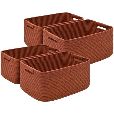 4 Pack Large Storage Basket for Organizing, 17.5"x13.5"x7.5" Woven Basket for Shelves, Closet Cube Storage Bins with Wrapped Handle, Cotton Rope Baskets for Kitchen, Clothes, Toys(Oxide Red)