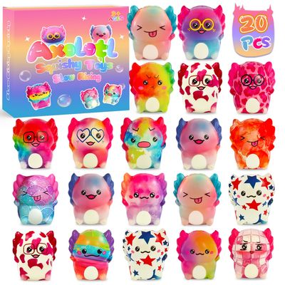 20-Pack Axolotl Party Favors Squishy Toys, Slow Rising Squishy Fidget Toys, Valentines Day Gifts for Kids Classroom Prizes, Birthday Gifts for Boys & Girls