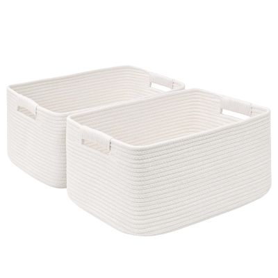 2 Pack Large Storage Basket for Organizing, 17.5"x13"x7" Woven Basket for Shelves, Closet Cube Storage Bins with Wrapped Handle, Cotton Rope Baskets for Kitchen, Clothes, Toys(Off White)