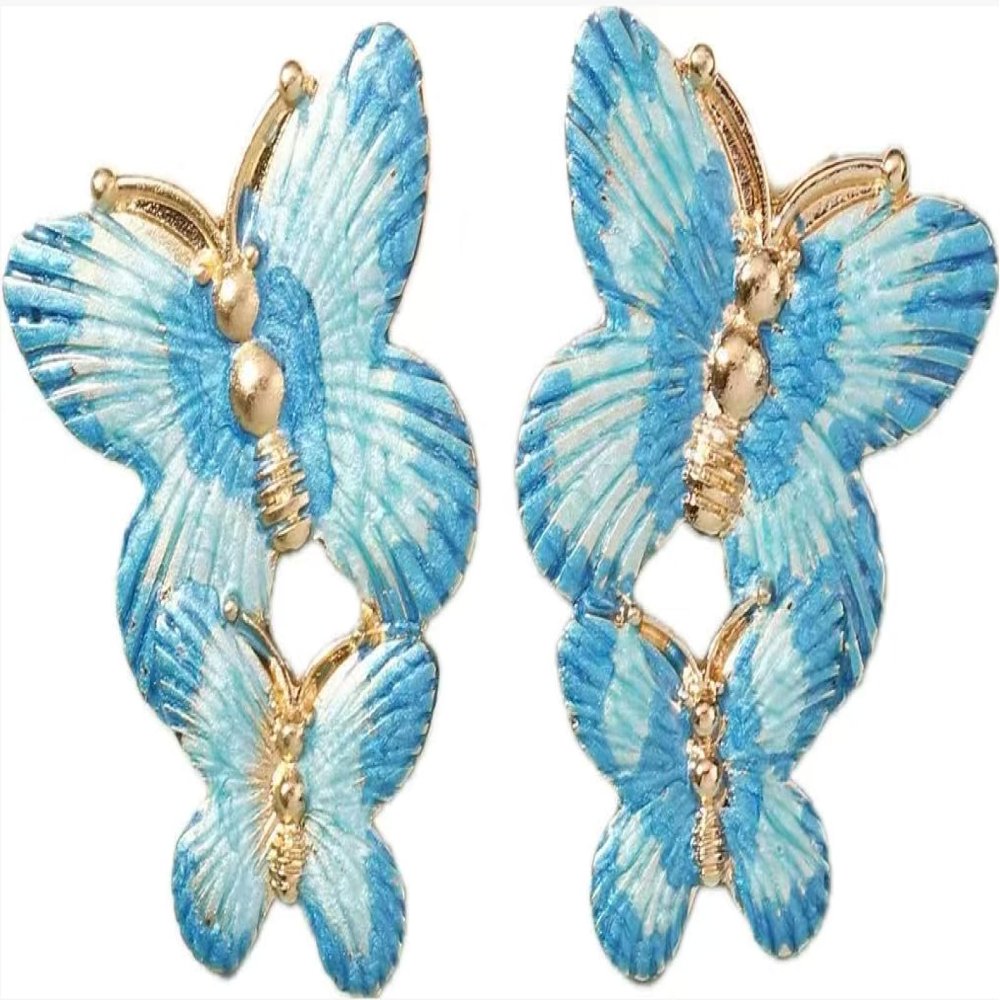 5 * 4cm Retro Alloy Enamel Butterfly Earrings For Women,blue,5 * 4cm